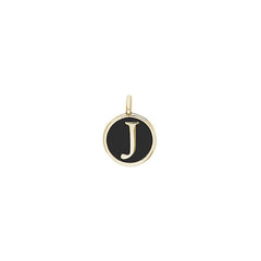 Gold Finish Sterling Silver Black Enamel Initial Charm - J