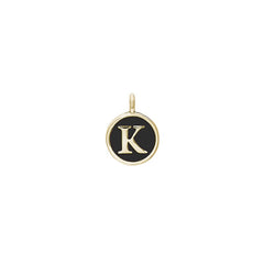 Gold Finish Sterling Silver Black Enamel Initial Charm - K