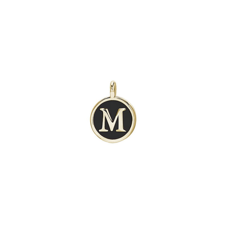 Gold Finish Sterling Silver Black Enamel Initial Charm - M