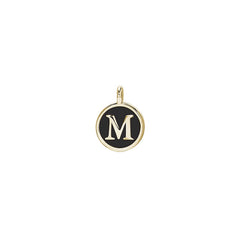 Gold Finish Sterling Silver Black Enamel Initial Charm - M