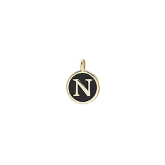 Gold Finish Sterling Silver Black Enamel Initial Charm - N