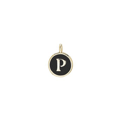 Gold Finish Sterling Silver Black Enamel Initial Charm - P