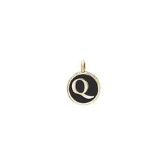 Gold Finish Sterling Silver Black Enamel Initial Charm - Q