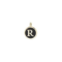 Gold Finish Sterling Silver Black Enamel Initial Charm - R