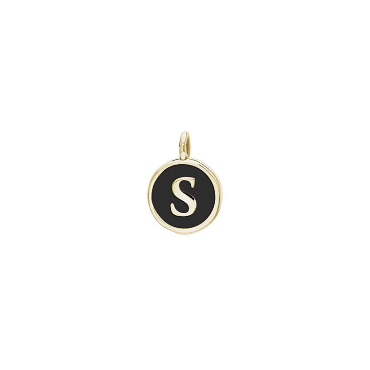 Gold Finish Sterling Silver Black Enamel Initial Charm - S