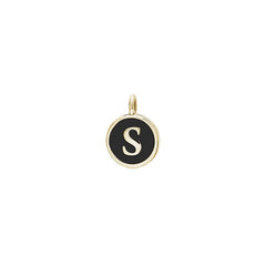 Gold Finish Sterling Silver Black Enamel Initial Charm - S