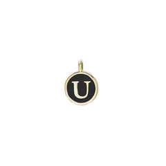Gold Finish Sterling Silver Black Enamel Initial Charm - U