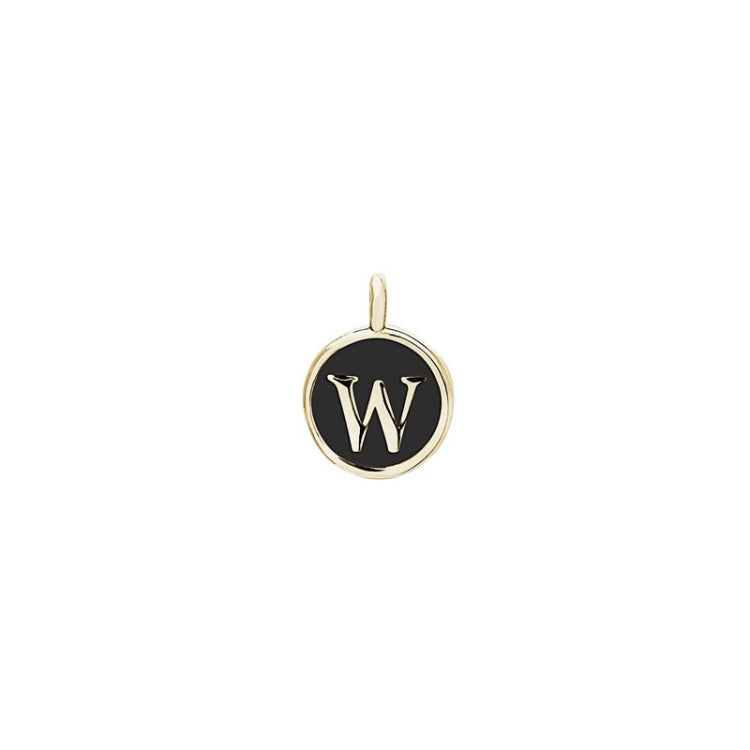 Gold Finish Sterling Silver Black Enamel Initial Charm - W