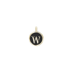 Gold Finish Sterling Silver Black Enamel Initial Charm - W