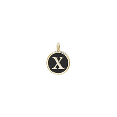 Gold Finish Sterling Silver Black Enamel Initial Charm - X