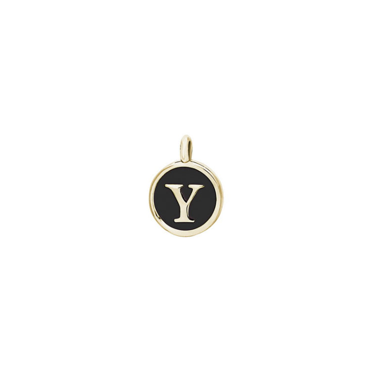 Gold Finish Sterling Silver Black Enamel Initial Charm - Y
