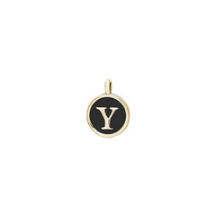 Gold Finish Sterling Silver Black Enamel Initial Charm - Y