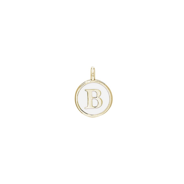 Gold Finish Sterling Silver White Enamel Initial Charm - B