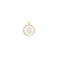 Gold Finish Sterling Silver White Enamel Initial Charm - B