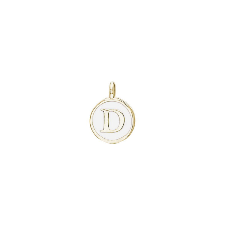 Gold Finish Sterling Silver White Enamel Initial Charm - D