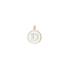 Gold Finish Sterling Silver White Enamel Initial Charm - D