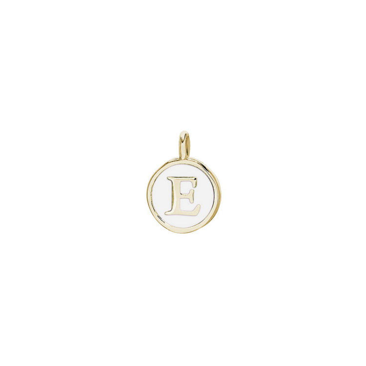 Gold Finish Sterling Silver White Enamel Initial Charm - E