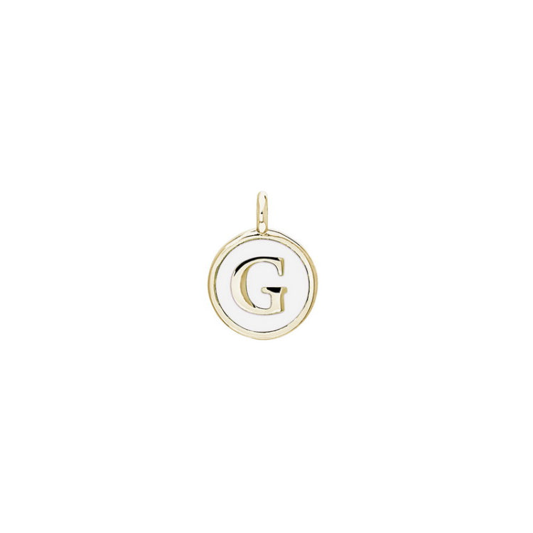 Gold Finish Sterling Silver White Enamel Initial Charm - G