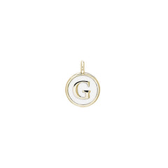 Gold Finish Sterling Silver White Enamel Initial Charm - G