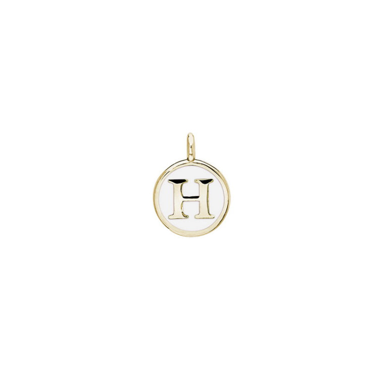 Gold Finish Sterling Silver White Enamel Initial Charm - H