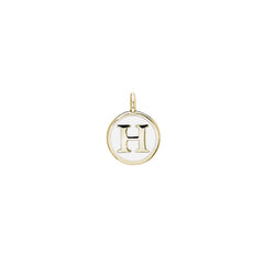 Gold Finish Sterling Silver White Enamel Initial Charm - H