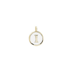 Gold Finish Sterling Silver White Enamel Initial Charm - I