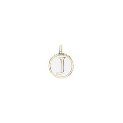 Gold Finish Sterling Silver White Enamel Initial Charm - J