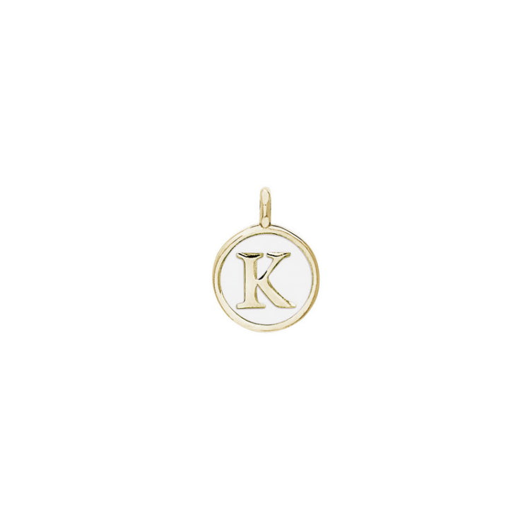 Gold Finish Sterling Silver White Enamel Initial Charm - K