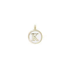Gold Finish Sterling Silver White Enamel Initial Charm - K