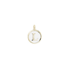 Gold Finish Sterling Silver White Enamel Initial Charm - L