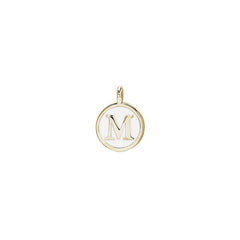 Gold Finish Sterling Silver White Enamel Initial Charm - M