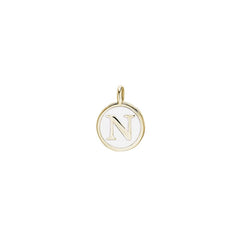 Gold Finish Sterling Silver White Enamel Initial Charm - N