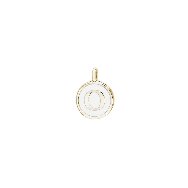 Gold Finish Sterling Silver White Enamel Initial Charm - O