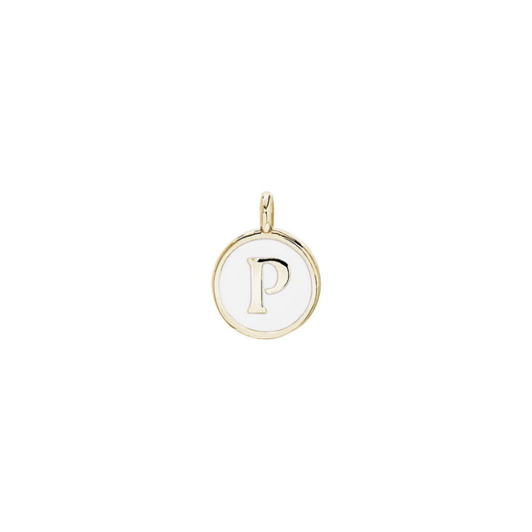 Gold Finish Sterling Silver White Enamel Initial Charm - P