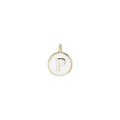 Gold Finish Sterling Silver White Enamel Initial Charm - P