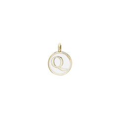 Gold Finish Sterling Silver White Enamel Initial Charm - Q