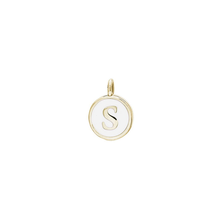 Gold Finish Sterling Silver White Enamel Initial Charm - S