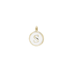 Gold Finish Sterling Silver White Enamel Initial Charm - S
