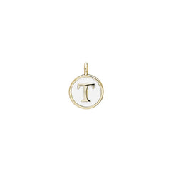 Gold Finish Sterling Silver White Enamel Initial Charm - T