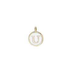 Gold Finish Sterling Silver White Enamel Initial Charm - U
