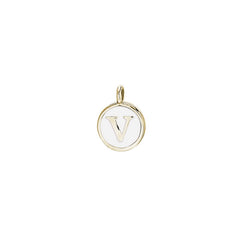 Gold Finish Sterling Silver White Enamel Initial Charm - V