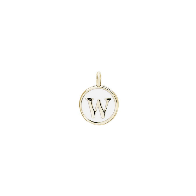 Gold Finish Sterling Silver White Enamel Initial Charm - W