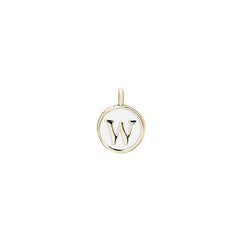 Gold Finish Sterling Silver White Enamel Initial Charm - W