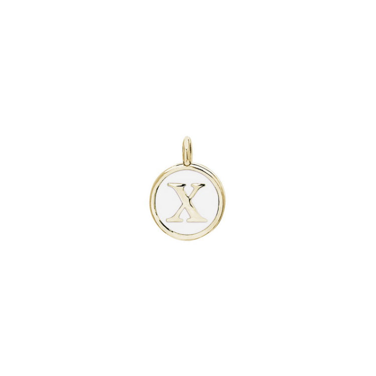 Gold Finish Sterling Silver White Enamel Initial Charm - X