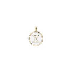 Gold Finish Sterling Silver White Enamel Initial Charm - X