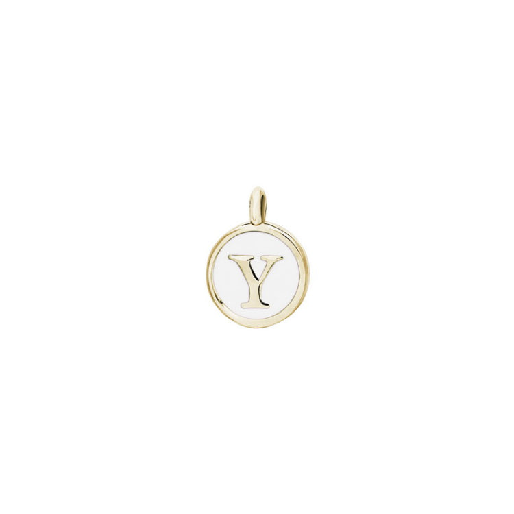Gold Finish Sterling Silver White Enamel Initial Charm - Y