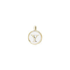 Gold Finish Sterling Silver White Enamel Initial Charm - Y