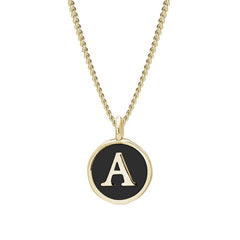 Gold Finish Sterling Silver Black Enamel Initial Necklace on 18" Curb Chain - A