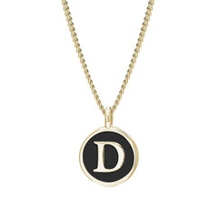 Gold Finish Sterling Silver Black Enamel Initial Necklace on 18" Curb Chain - D