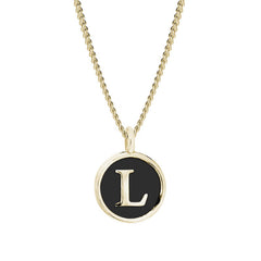 Gold Finish Sterling Silver Black Enamel Initial Necklace on 18" Curb Chain - L